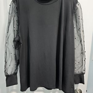 Black blouse with sheer sleeves beaded